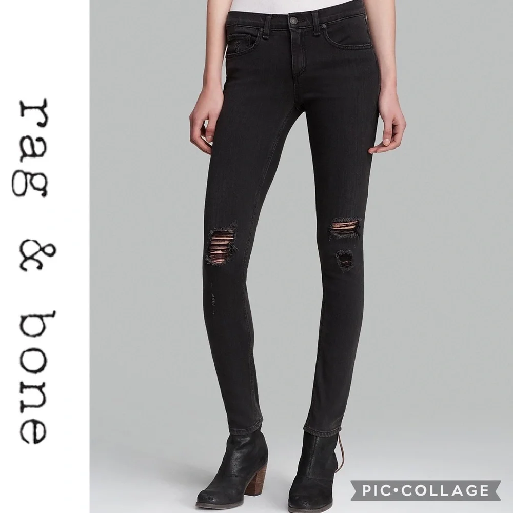 rag & bone Black High-Rise Distressed Skinny Jeans - Picture 1 of 16